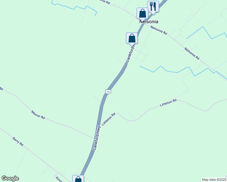 map of restaurants, bars, coffee shops, grocery stores, and more near Lankford Highway in Bloxom