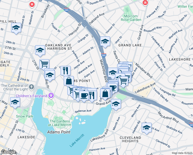 map of restaurants, bars, coffee shops, grocery stores, and more near 374 Bellevue Avenue in Oakland