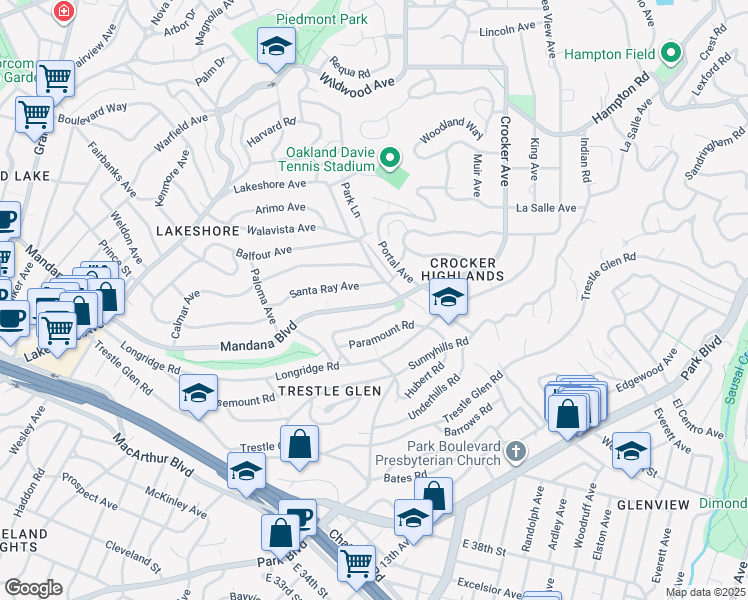 map of restaurants, bars, coffee shops, grocery stores, and more near 846 Mandana Boulevard in Oakland