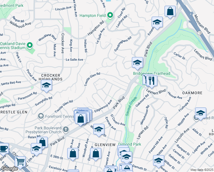 map of restaurants, bars, coffee shops, grocery stores, and more near 4730 El Centro Avenue in Oakland