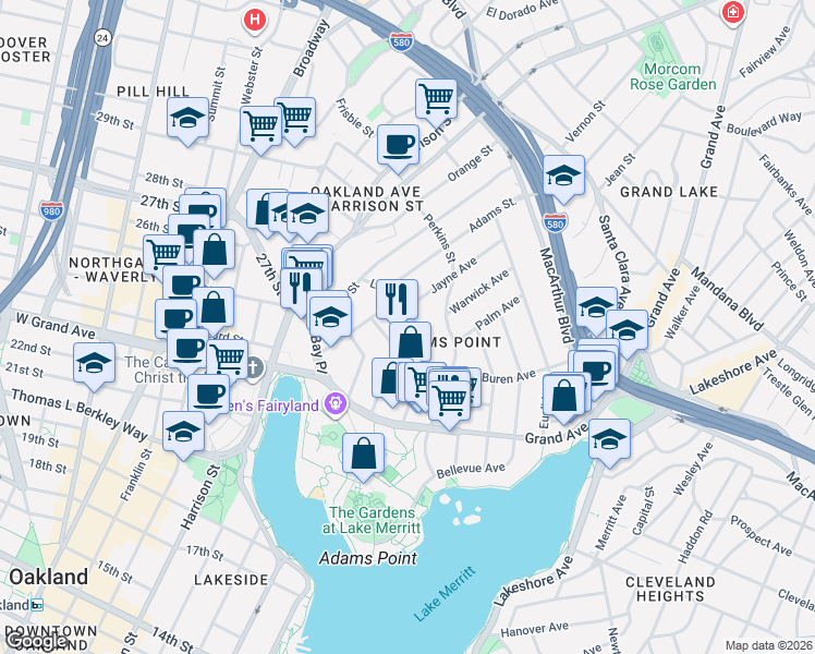 map of restaurants, bars, coffee shops, grocery stores, and more near 279 Lee Street in Oakland