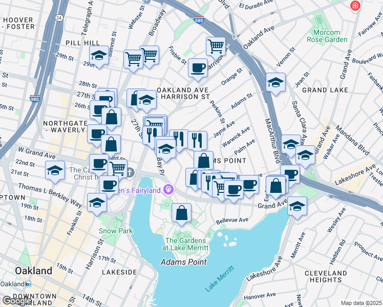 map of restaurants, bars, coffee shops, grocery stores, and more near 266 Lenox Avenue in Oakland