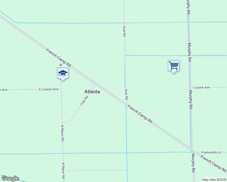 map of restaurants, bars, coffee shops, grocery stores, and more near 15550 French Camp Road in Ripon