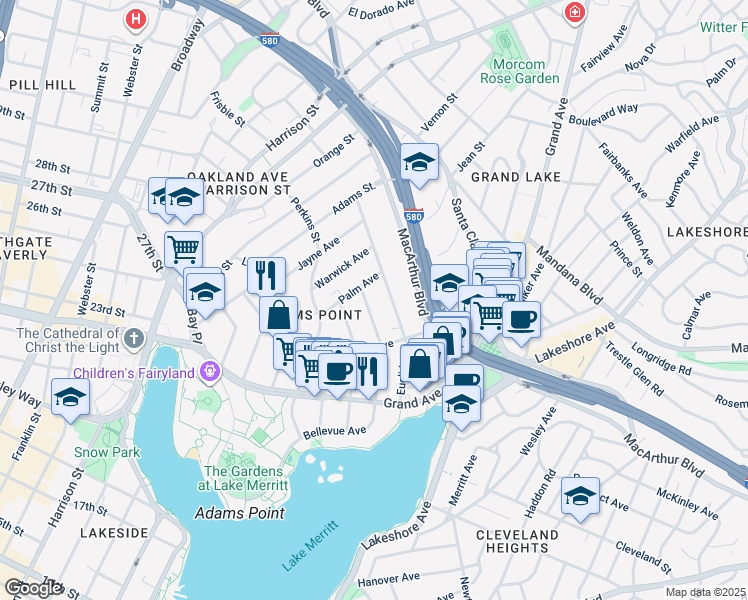 map of restaurants, bars, coffee shops, grocery stores, and more near 374 Bellevue Avenue in Oakland