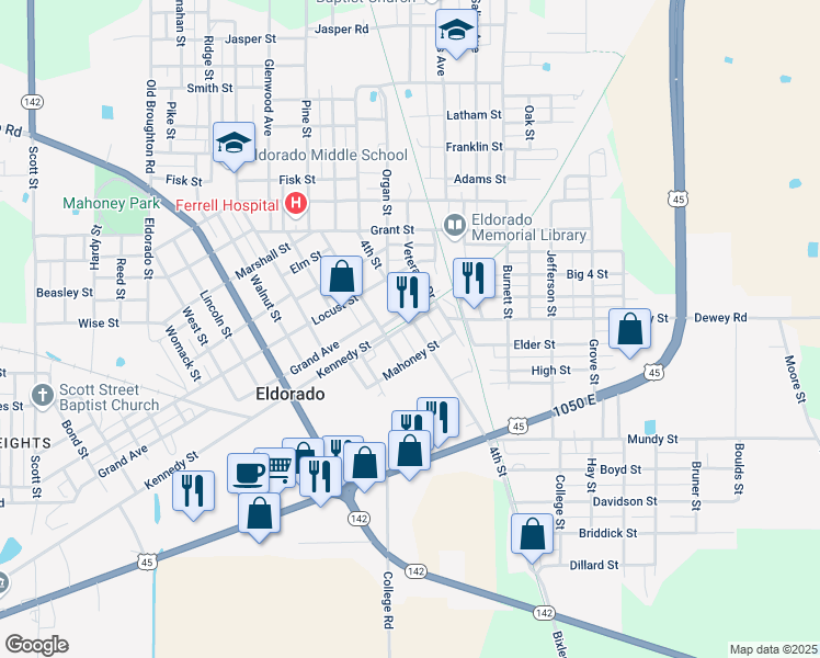 map of restaurants, bars, coffee shops, grocery stores, and more near 950 4th Street in Eldorado