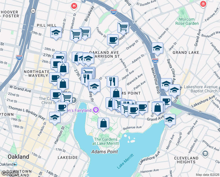 map of restaurants, bars, coffee shops, grocery stores, and more near 280 Lenox Avenue in Oakland