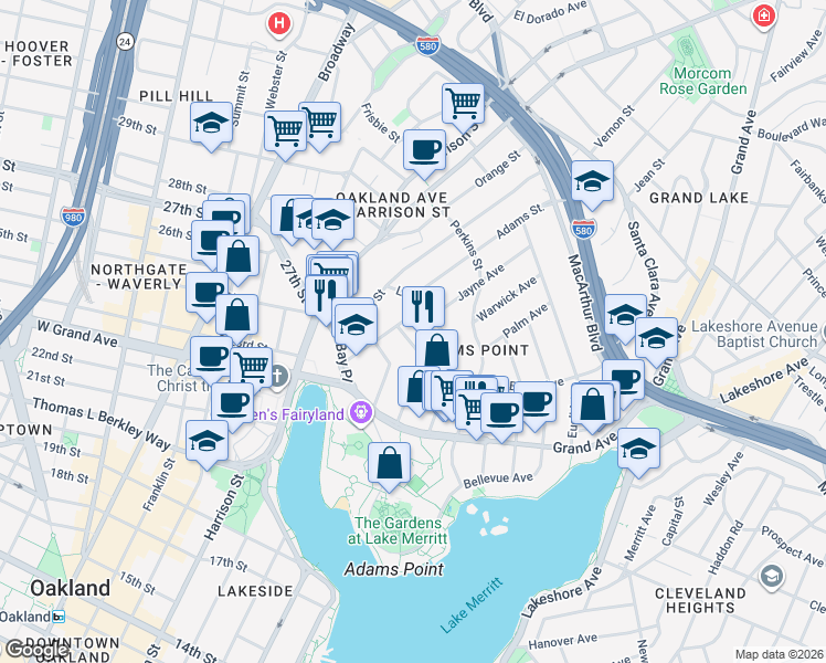 map of restaurants, bars, coffee shops, grocery stores, and more near 280 Lenox Avenue in Oakland