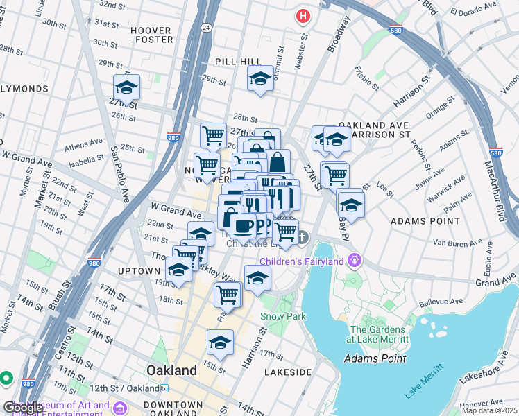 map of restaurants, bars, coffee shops, grocery stores, and more near 326 23rd Street in Oakland