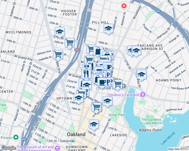 map of restaurants, bars, coffee shops, grocery stores, and more near 459 23rd Street in Oakland