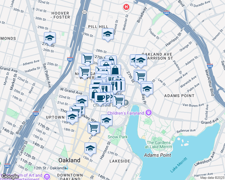 map of restaurants, bars, coffee shops, grocery stores, and more near 326 23rd Street in Oakland