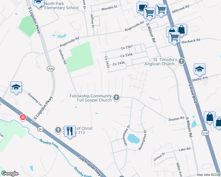 map of restaurants, bars, coffee shops, grocery stores, and more near 106 Poppy Court in Radcliff