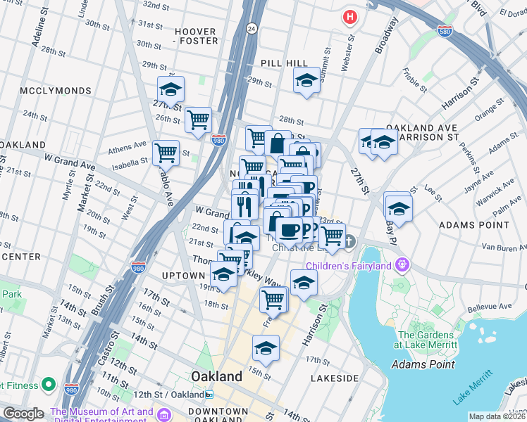 map of restaurants, bars, coffee shops, grocery stores, and more near 459 23rd Street in Oakland