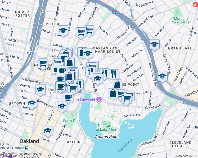map of restaurants, bars, coffee shops, grocery stores, and more near in Piedmont