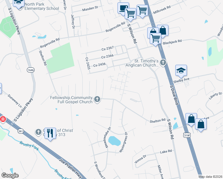 map of restaurants, bars, coffee shops, grocery stores, and more near 109 Stockton Court in Radcliff