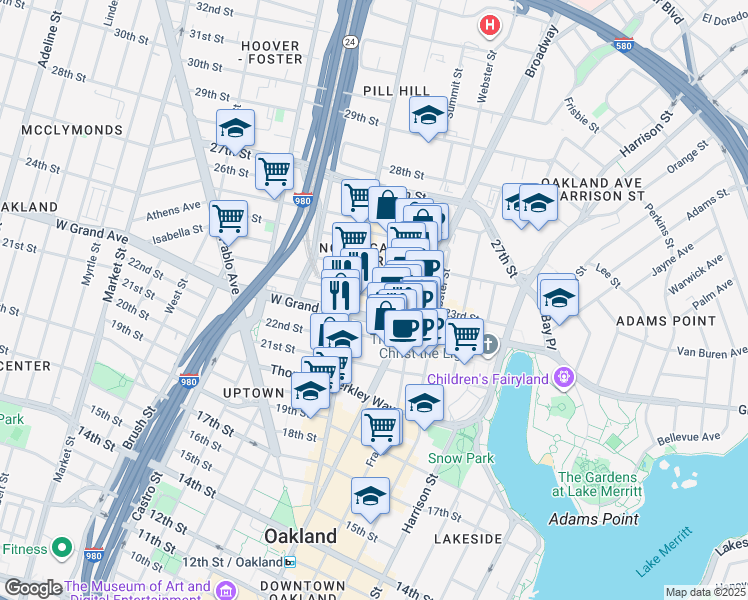 map of restaurants, bars, coffee shops, grocery stores, and more near 459 23rd Street in Oakland