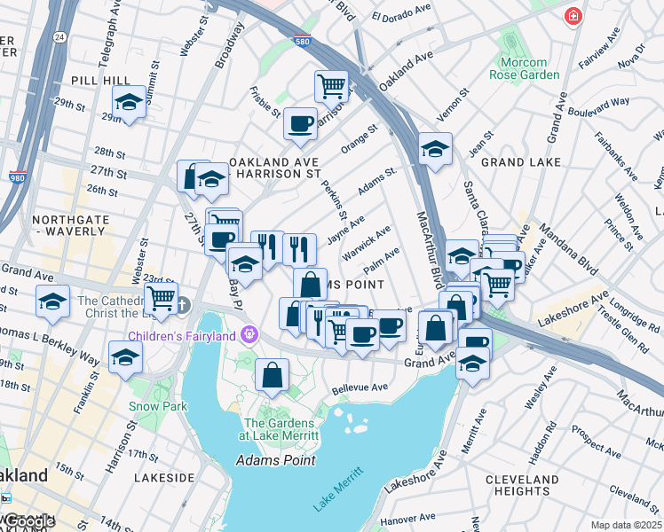 map of restaurants, bars, coffee shops, grocery stores, and more near 301 Perkins Street in Oakland