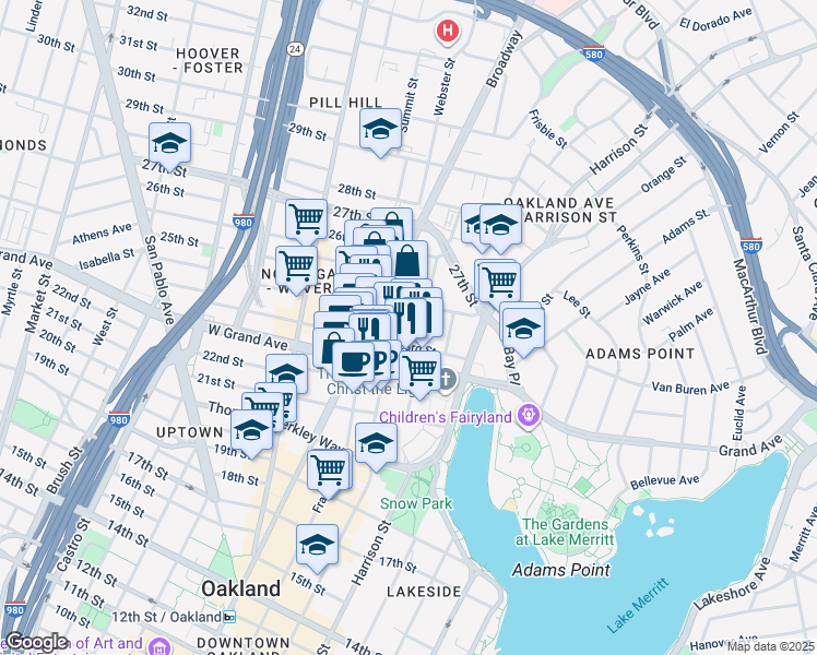map of restaurants, bars, coffee shops, grocery stores, and more near 2330 Webster Street in Oakland