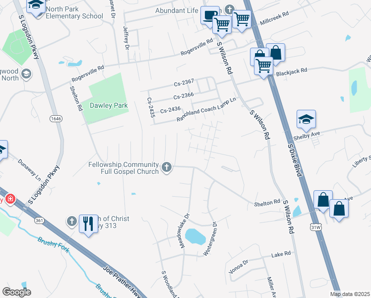 map of restaurants, bars, coffee shops, grocery stores, and more near 112 Clover Court in Radcliff