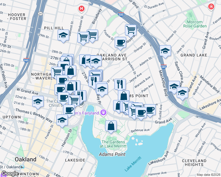 map of restaurants, bars, coffee shops, grocery stores, and more near in Piedmont