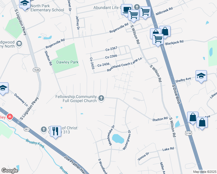 map of restaurants, bars, coffee shops, grocery stores, and more near 112 Clover Court in Radcliff
