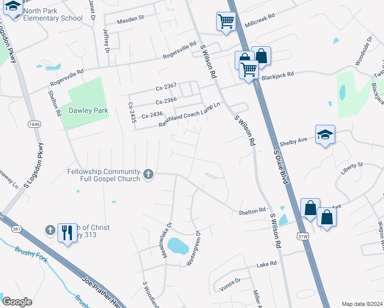 map of restaurants, bars, coffee shops, grocery stores, and more near 103 Stockton Court in Radcliff
