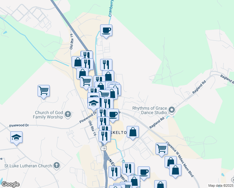 map of restaurants, bars, coffee shops, grocery stores, and more near 412 Industrial Drive in Beckley
