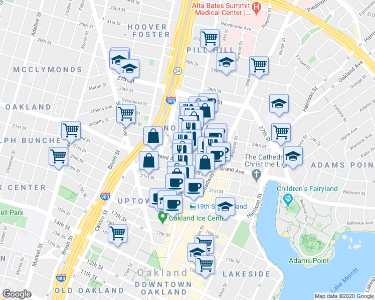 map of restaurants, bars, coffee shops, grocery stores, and more near 514 23rd Street in Oakland