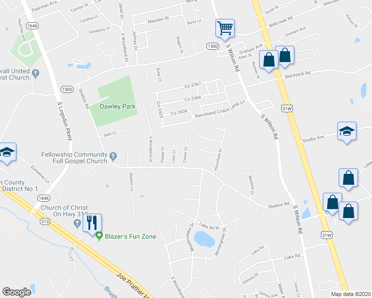map of restaurants, bars, coffee shops, grocery stores, and more near 114 Clover Court in Radcliff