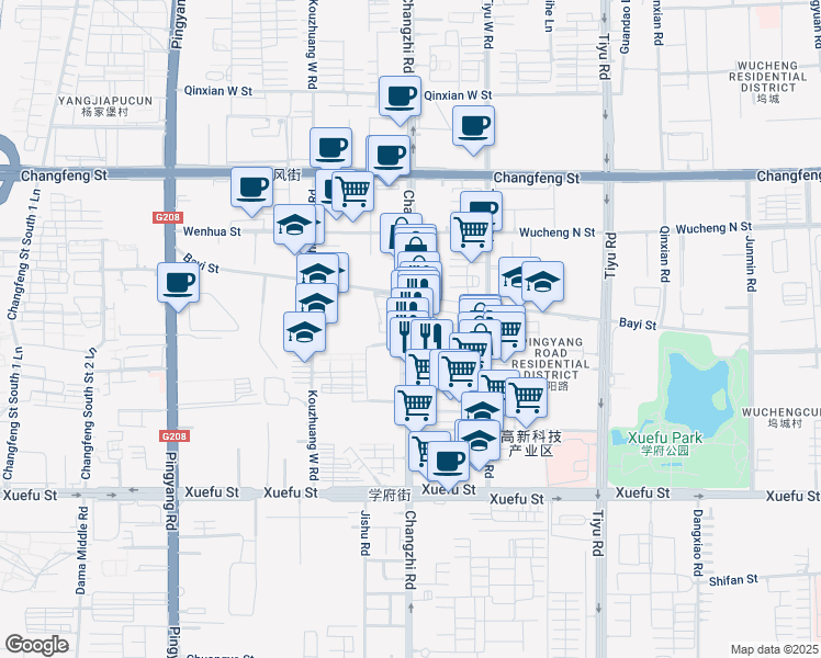map of restaurants, bars, coffee shops, grocery stores, and more near 180 Changzhi Road in Taiyuan Shi