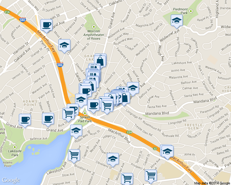 map of restaurants, bars, coffee shops, grocery stores, and more near 826 Warfield Avenue in Oakland
