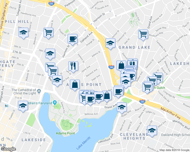 map of restaurants, bars, coffee shops, grocery stores, and more near 325 Euclid Avenue in Oakland