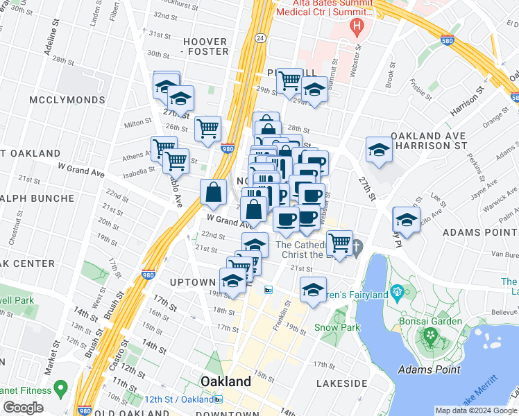 map of restaurants, bars, coffee shops, grocery stores, and more near 531 24th Street in Oakland
