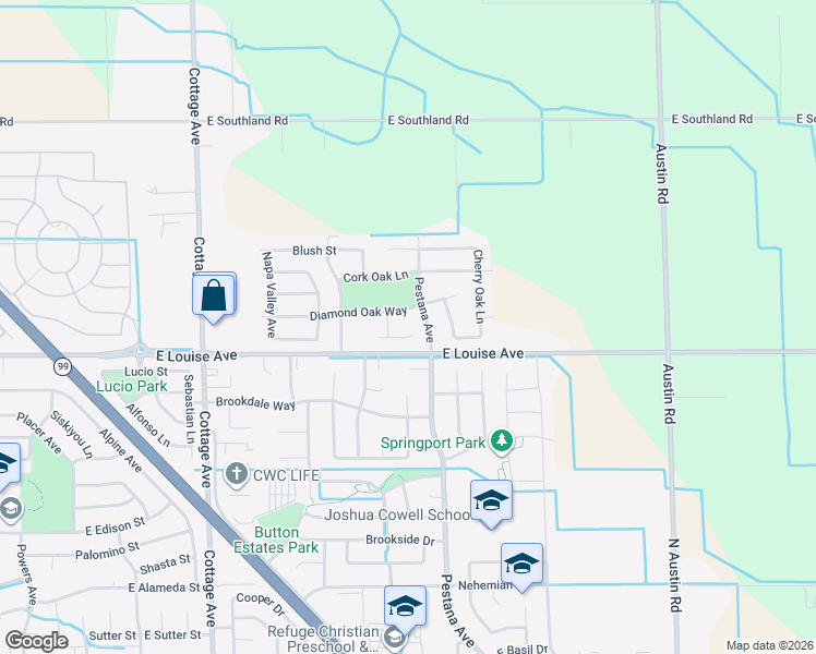 map of restaurants, bars, coffee shops, grocery stores, and more near 1849 Holly Oak Court in Manteca