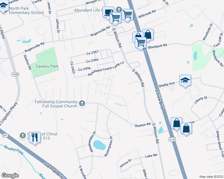 map of restaurants, bars, coffee shops, grocery stores, and more near 114 Hurstfield Drive in Radcliff