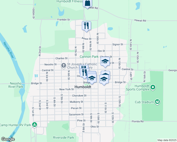 map of restaurants, bars, coffee shops, grocery stores, and more near 398 North 9th Street in Humboldt