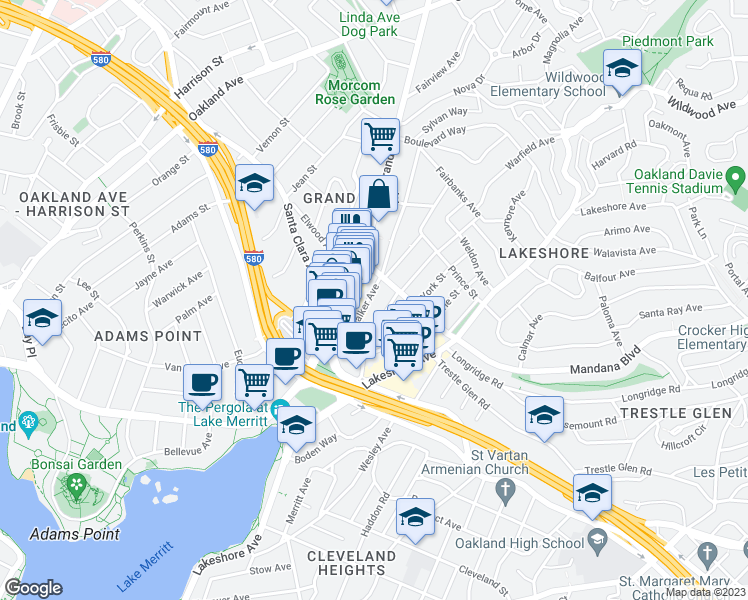 map of restaurants, bars, coffee shops, grocery stores, and more near 746 Walker Avenue in Oakland