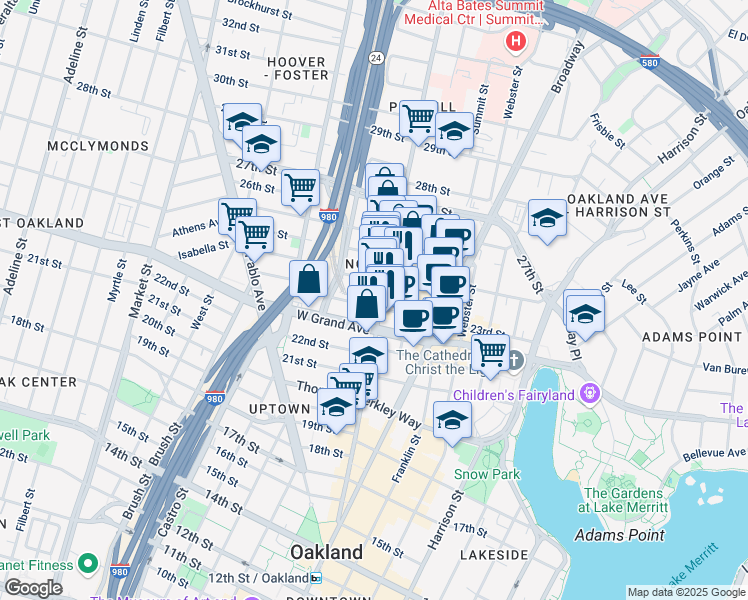 map of restaurants, bars, coffee shops, grocery stores, and more near 531 24th Street in Oakland