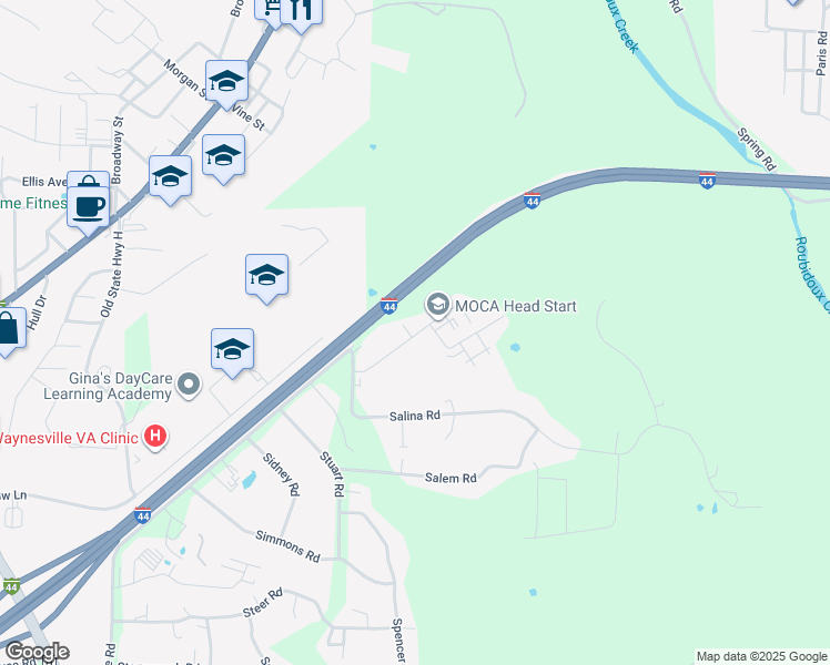 map of restaurants, bars, coffee shops, grocery stores, and more near 19778 Sackett Lane in Waynesville