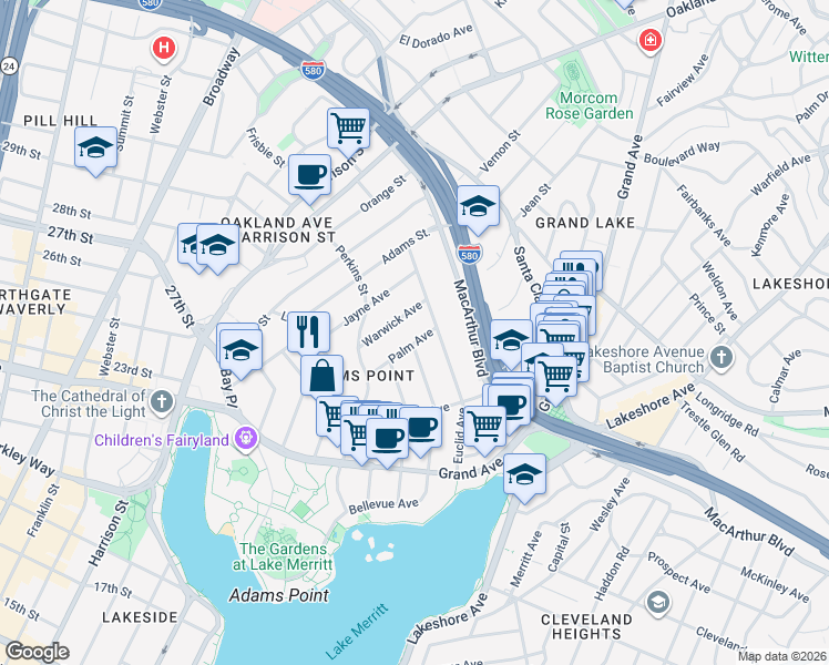 map of restaurants, bars, coffee shops, grocery stores, and more near 325 Euclid Avenue in Oakland