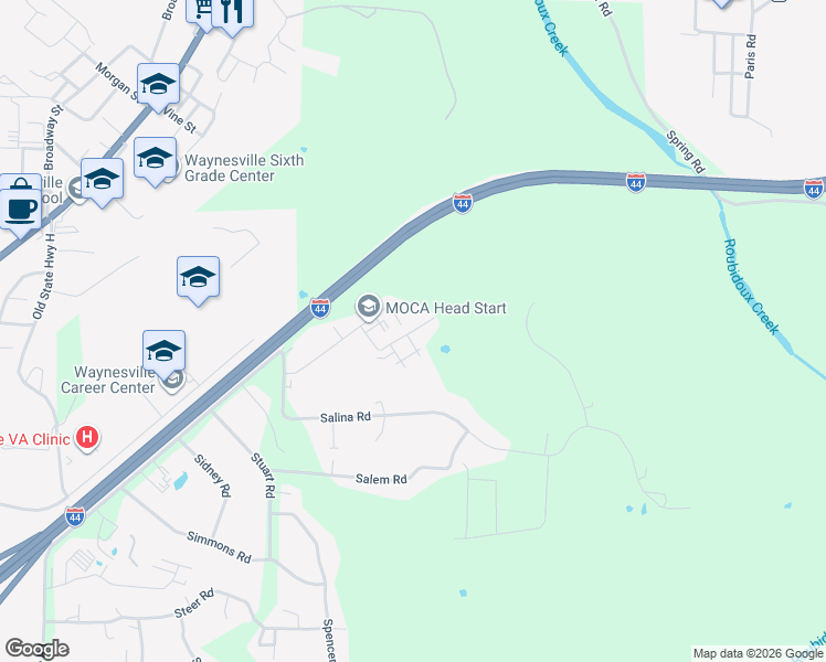 map of restaurants, bars, coffee shops, grocery stores, and more near 24429 Sounder Lane in Waynesville