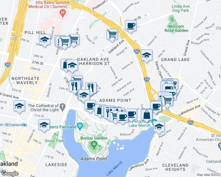 map of restaurants, bars, coffee shops, grocery stores, and more near 295 Jayne Avenue in Oakland