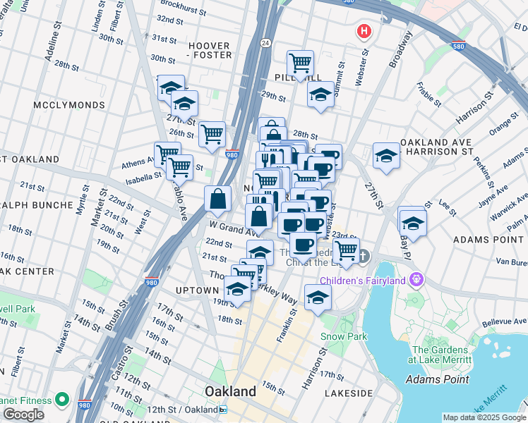 map of restaurants, bars, coffee shops, grocery stores, and more near 531 24th Street in Oakland