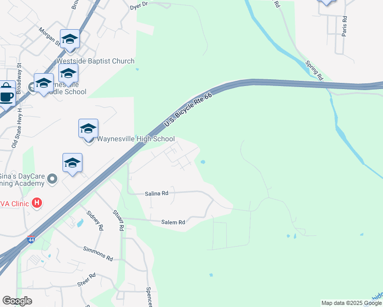 map of restaurants, bars, coffee shops, grocery stores, and more near 24444 Sounder Lane in Waynesville
