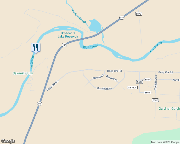 map of restaurants, bars, coffee shops, grocery stores, and more near Deep Creek Road in Creede