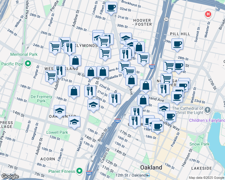 map of restaurants, bars, coffee shops, grocery stores, and more near 816 22nd Street in Oakland