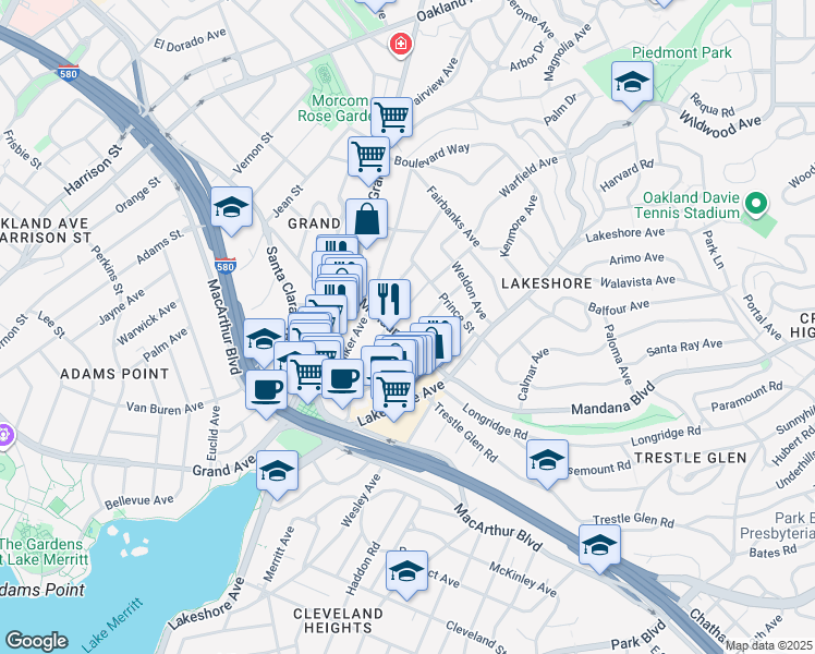 map of restaurants, bars, coffee shops, grocery stores, and more near 811 York Street in Oakland