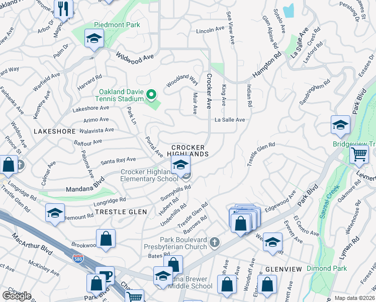map of restaurants, bars, coffee shops, grocery stores, and more near 1065 Ardmore Avenue in Oakland