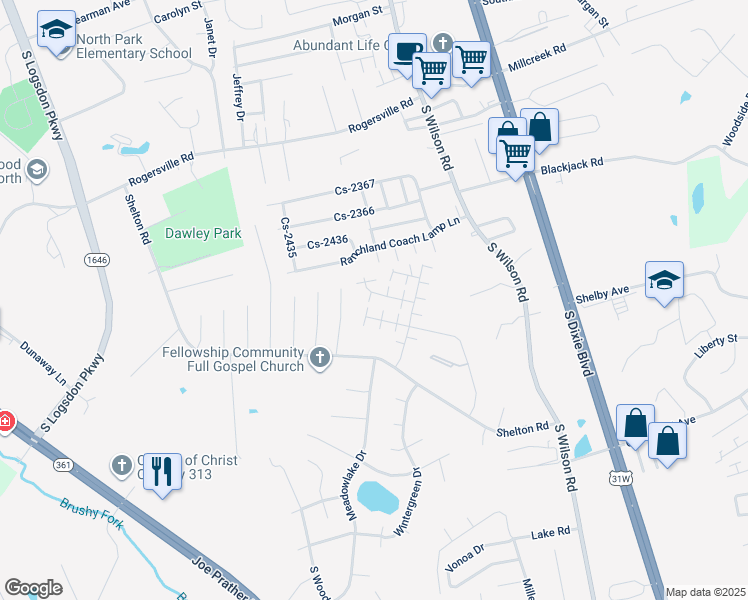 map of restaurants, bars, coffee shops, grocery stores, and more near 104 Kenilworth Court in Radcliff