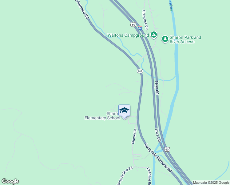 map of restaurants, bars, coffee shops, grocery stores, and more near Tall Oaks Lane in Clifton Forge