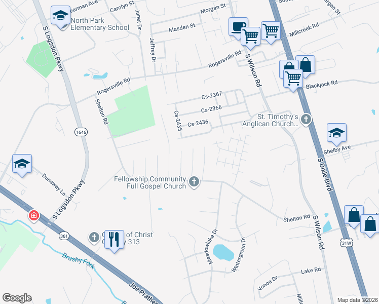 map of restaurants, bars, coffee shops, grocery stores, and more near 215 Lilac Court in Radcliff
